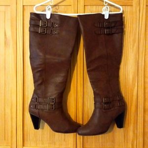 Dark brown size 10 high heel knee high boots